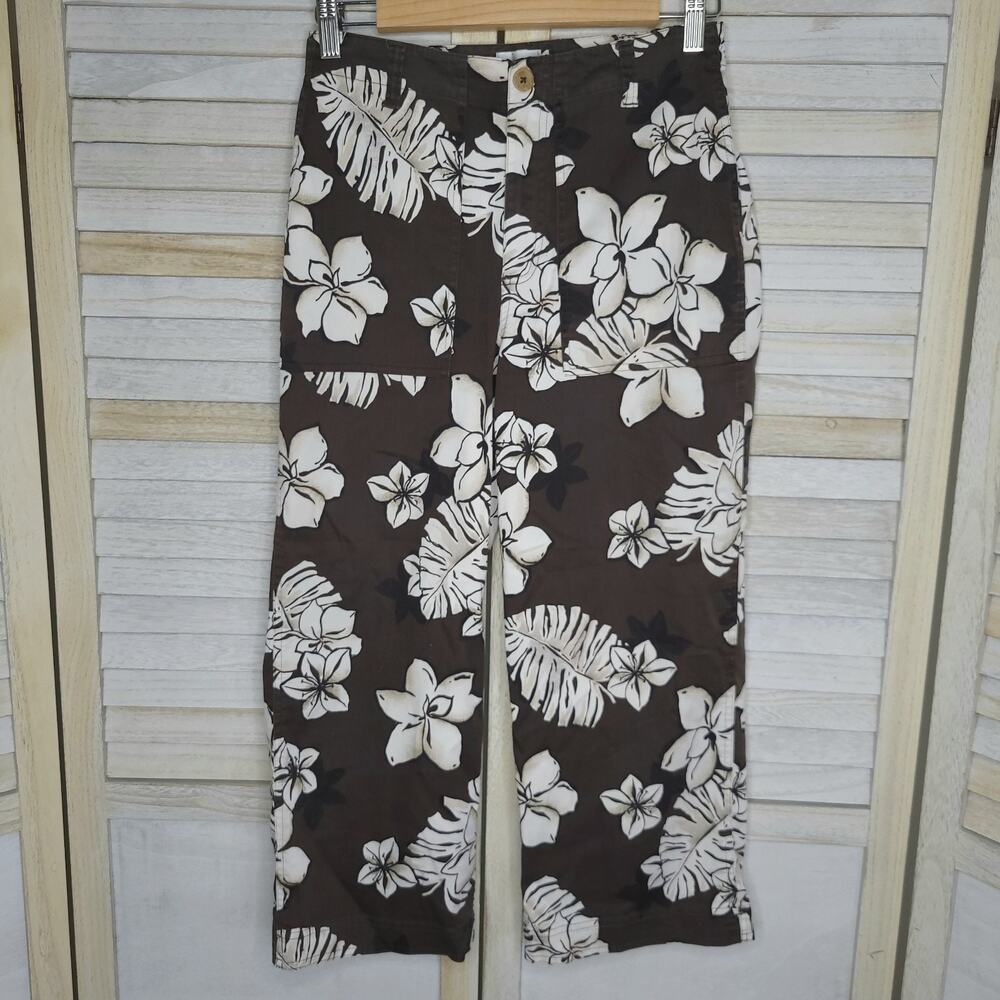 Chicos Sz 0 (Actual 27x22) Bold Floral Crop Pants Brn/Blk Stretch